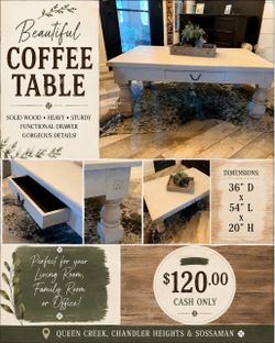 🌿Rustic Farmhouse Coffee Table with Chunky Turned Legs