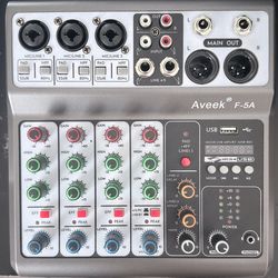 Aveek Professional Audio Mixer, Sound Board Mixing Console with 5 Channel Digital USB Bluetooth Echo Delay Effect, Input 48V Phantom Power Stereo DJ M