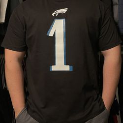 Philadelphia Eagles T Shirt #1 Jalen Hurts Mens Jersey Superbowl Fly Eagles Black White Jersey