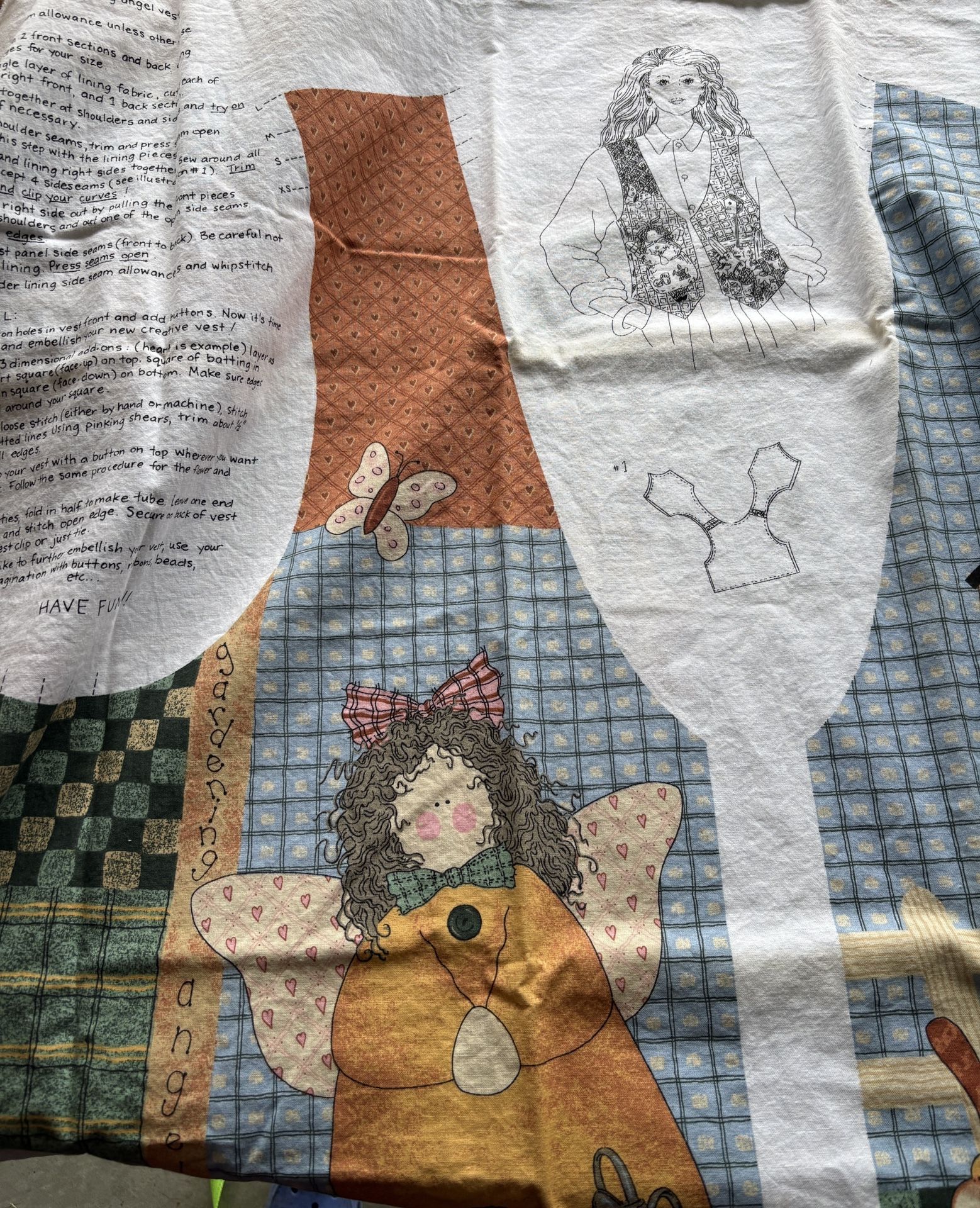Gardening Angel" cut-and-sew fabric panel for making a vest