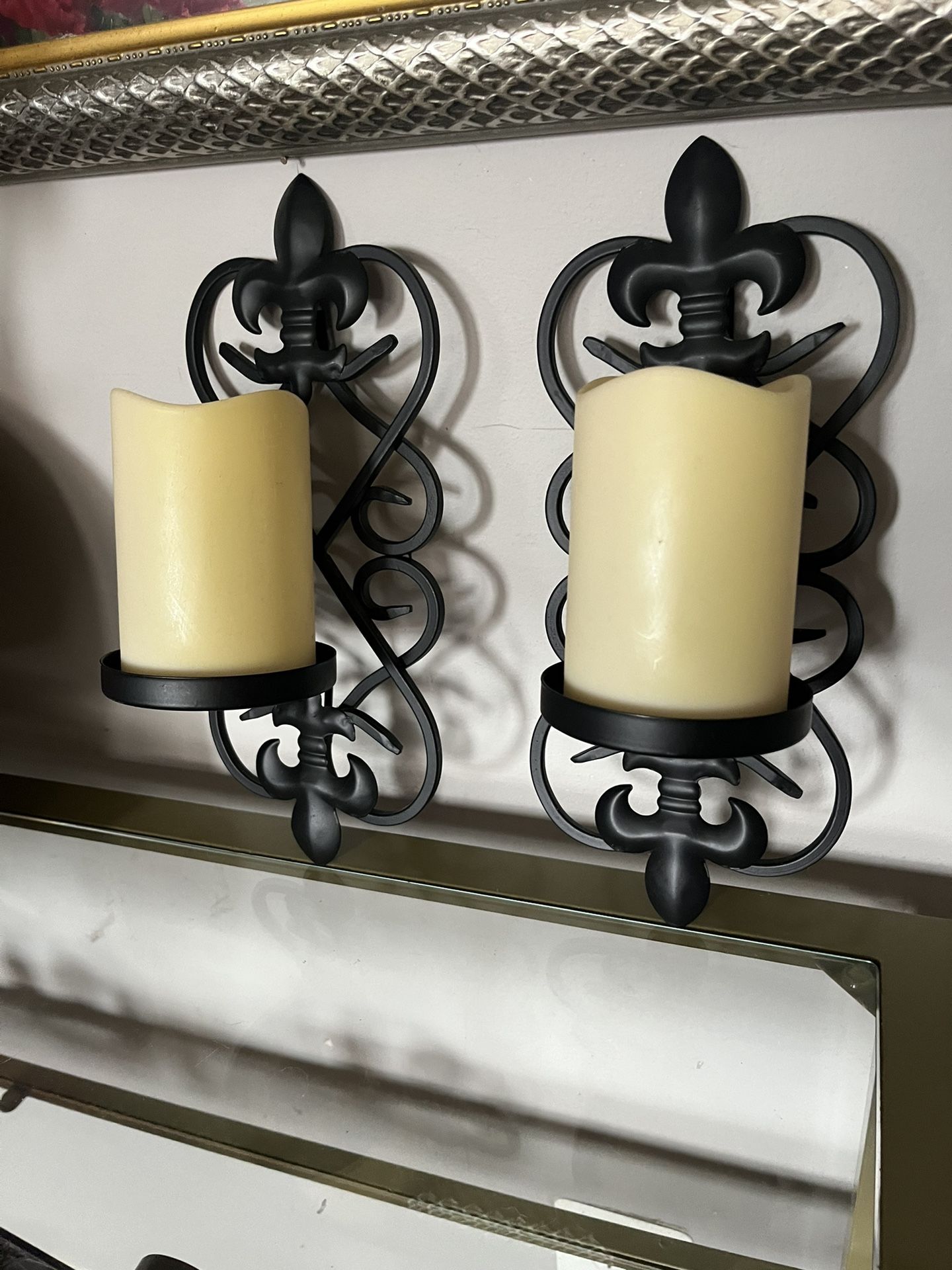 2 Pc Wall Candle Holder In Black Steel 