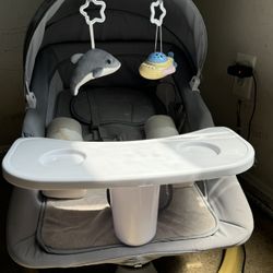 Baby Swing for Infants to Toddler,3 in 1 Electric Remote Control Baby Rocker for Infants with Detachable Dinner Plate,4 Gears Sway Time,Bluetooth Supp