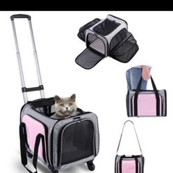 Pet Carrier Airline Approved on Wheels - Two Sided Expandable Cat Soft Carrier for Puppy and Cats Under 26lbs, Rolling Cat Carrier for Airplane, Campi