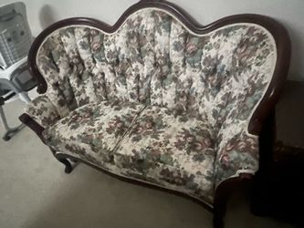 Vintage Floral Loveseat with Wood Trim