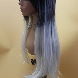 Long Black With Blonde Straight Wig