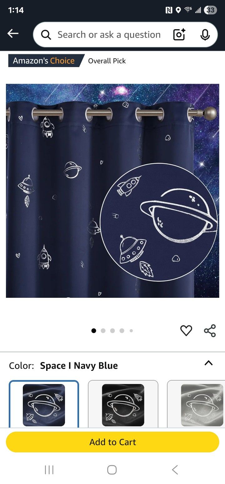 6 52W X 72L Navy Blue Space Blackout Curtains For Boys