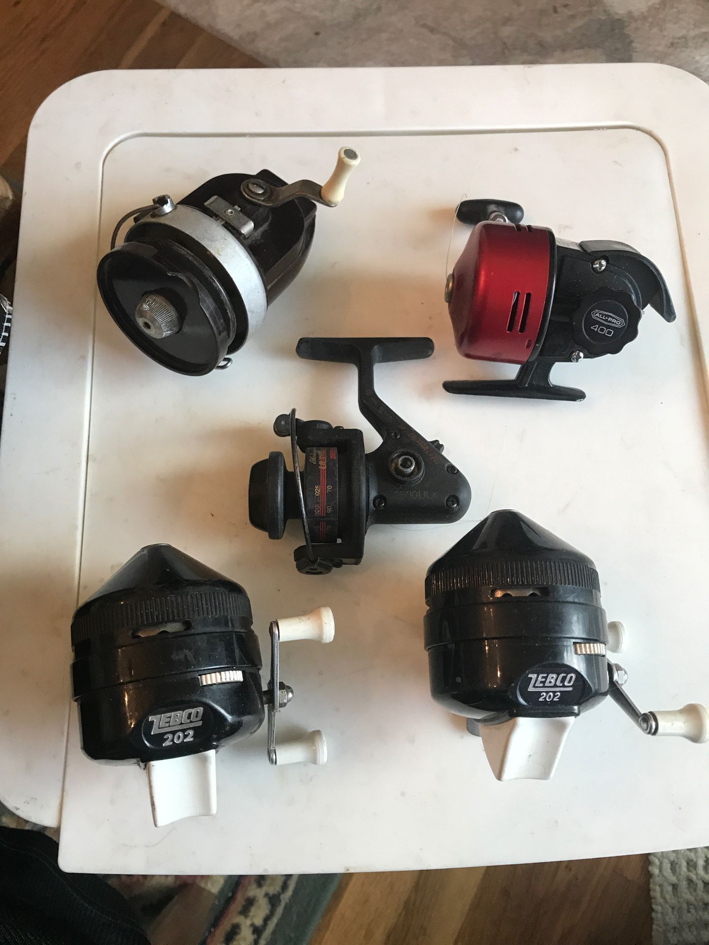 Fishing reels, Zebco, Shakespeare, and others
