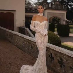 off shoulder lace wedding dress mermaid 