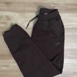 Gymshark Men’s XS Fleece Joggers Brown Sweatpants Embroidered Logo On