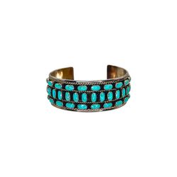 Southwestern Sterling Silver & Turquoise Needlepoint 3 - Row Cuff Bracelet