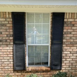 Shutters, (8) Vinyl Exterior Louvered Window Shutters 14 1/2” x 71”. BLACK