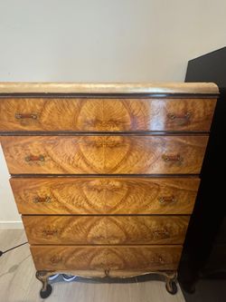 Vintage Burl Wood 5-Drawer Dresser – Solid Wood Mid Century / Antique Style