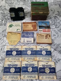 vintage Sawyer's View-Master stereoscope kit, commonly dating from the 1950s.