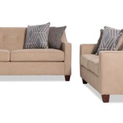 New Beige Couch & Loveseat Set + 4 Pillows – Great Condition! 