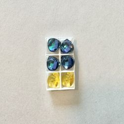 10mm Swarovski Flat And Pear Teardrop Pendant Bead Lot Mixed Blue Yellow 6 Pc Jewelry Supplies