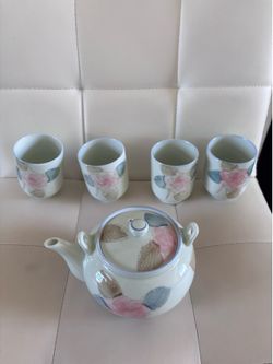 Vintage Japanese Porcelain Tea Set – Teapot & 4 Cups Pink Rose Floral w/ Original Box