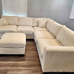New 99x99 Corduroy Sectional Couch With Ottoman / Free Delivery 