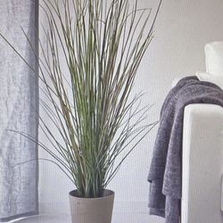 Faux Grass Plant  IKEA FEJKA In The Black 6.75” Plastic Pot (Silver Ceramic Pot Is Extra),  H32”