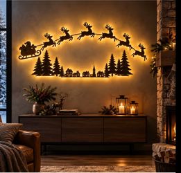 Brand new-Christmas Santa Sleigh LED Metal Wall Art