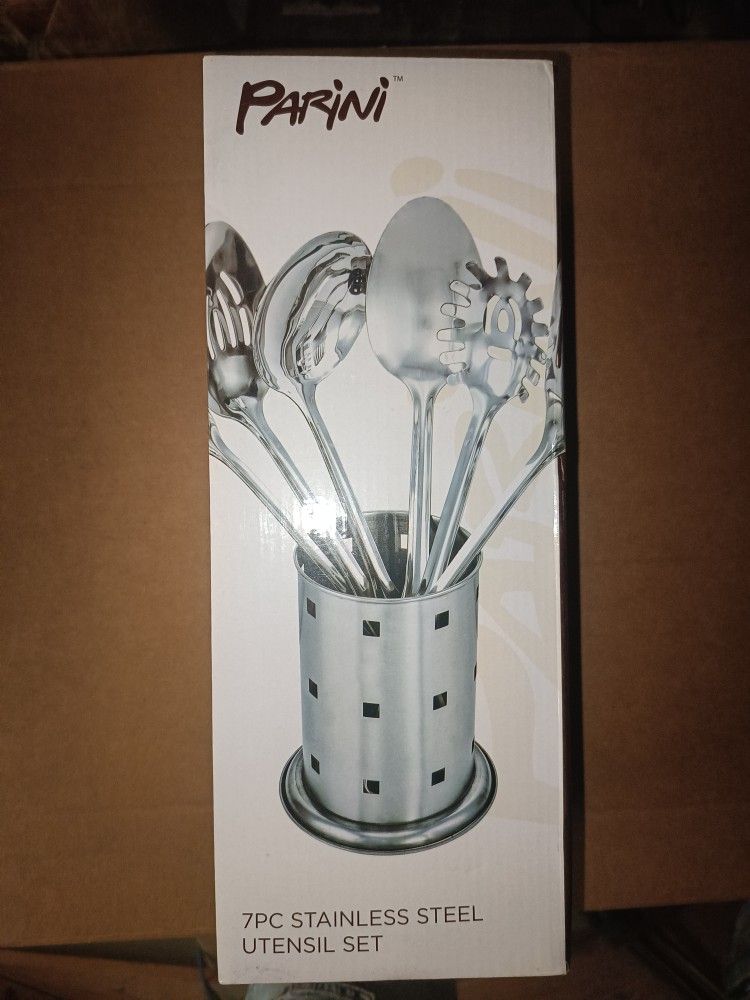 PARINI 7PC Polished Stainless Steel Utensil Set New In Box