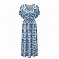 World Market blue white maxi kaftan dress summer vacation vibes One Size
