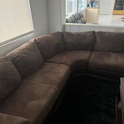 L Shaped Suede Couch Brown Top/ Black Bottom