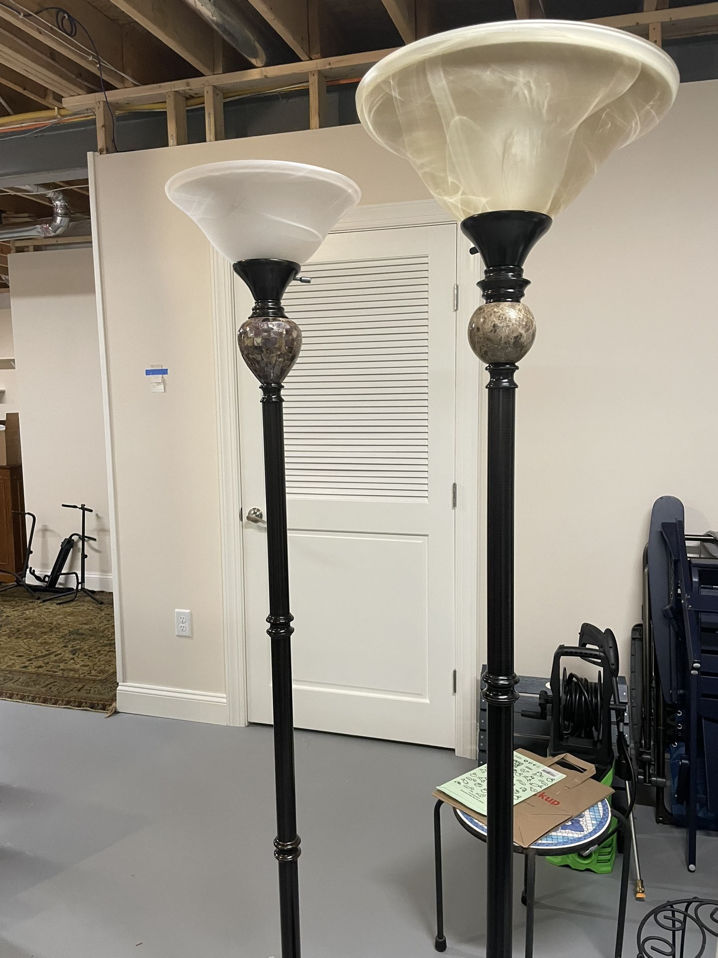 2 Torchiere Floor Lamps - Marble Insets 