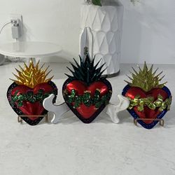 Brand New Absolutely Beautiful Wall Hanging Sacred Cactus Tin Heart.