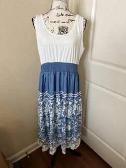 NWT Cupshe Sleeveless Maxi Dress, Blue & White, XL