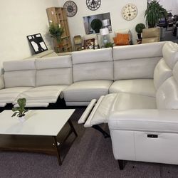 100% Real Leather Sectional With 3 Power Recliners- Jazlo