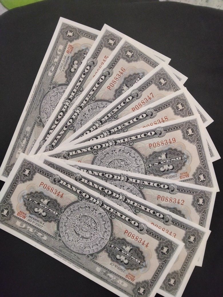 9 Consecutive cerial number 1 peso mexicano bills 1967🔥🔥