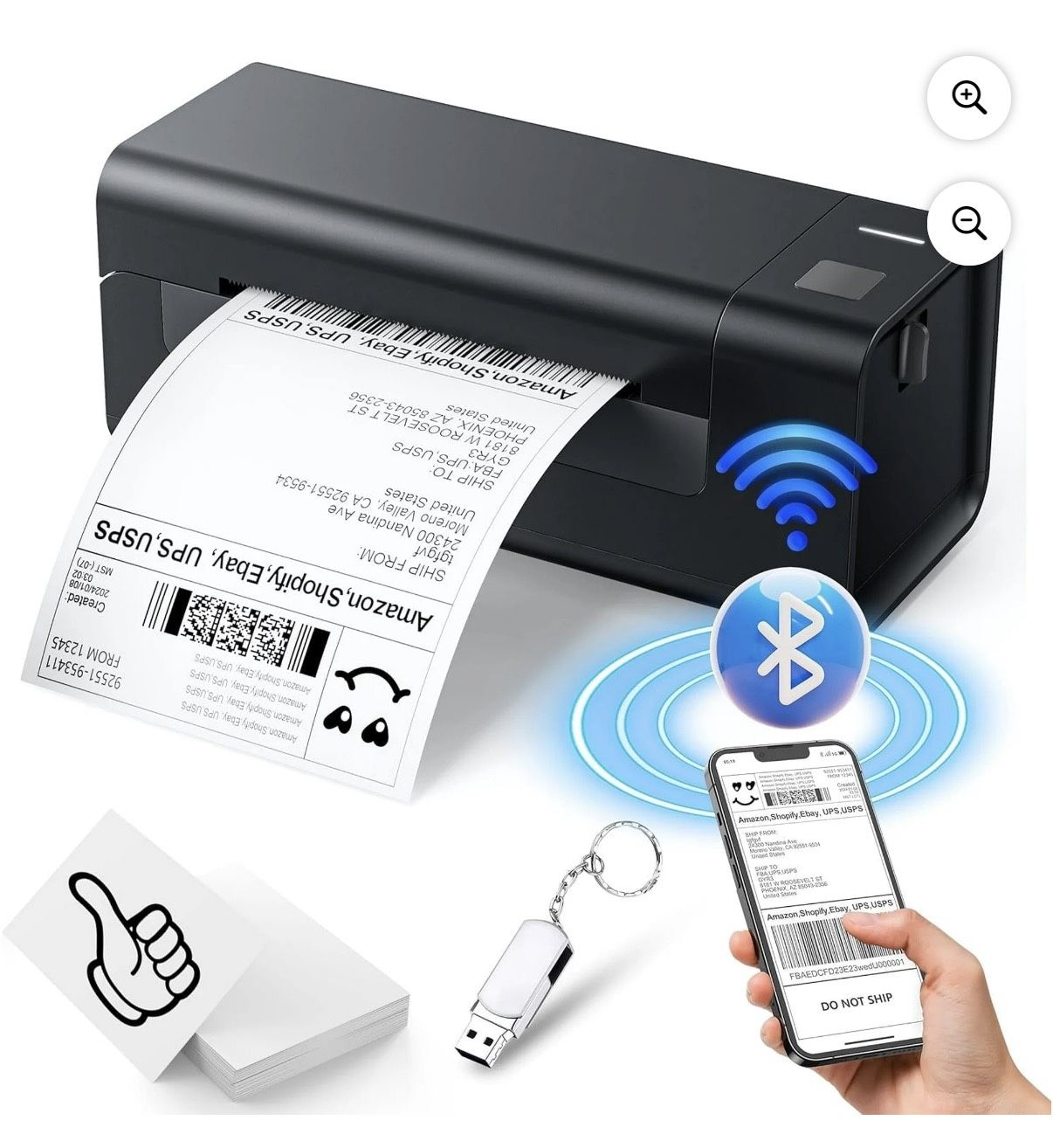 [Aixiqee] Bluetooth Thermal Label Printer - 4x6, 300mm/s, USB/Serial/BT. For Small Biz. Compat. Win/Mac/iOS/Android. Desktop. Power Type [Corded]."