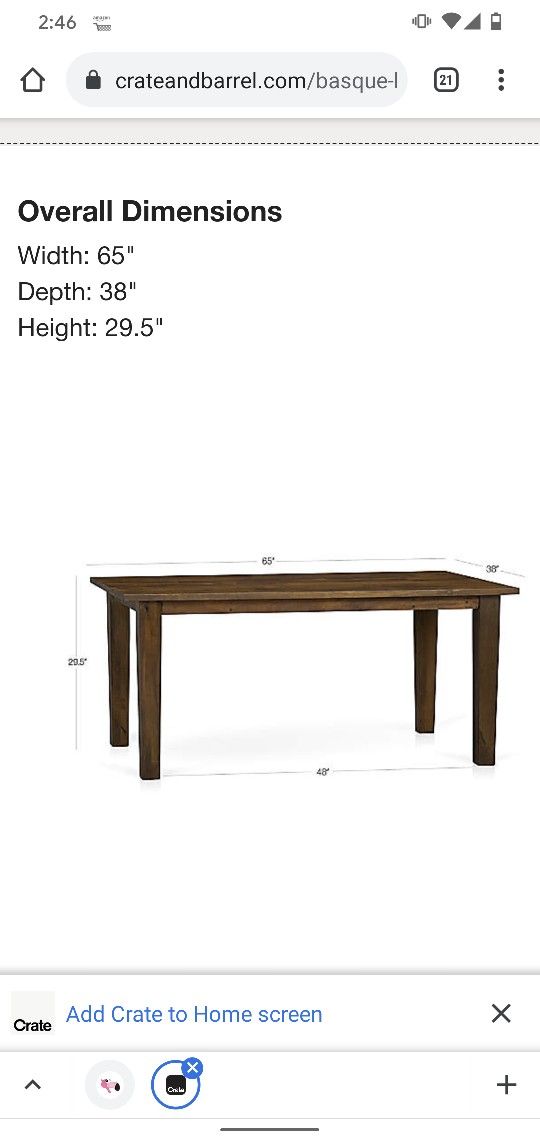 Crate And Barrel Dinning Table