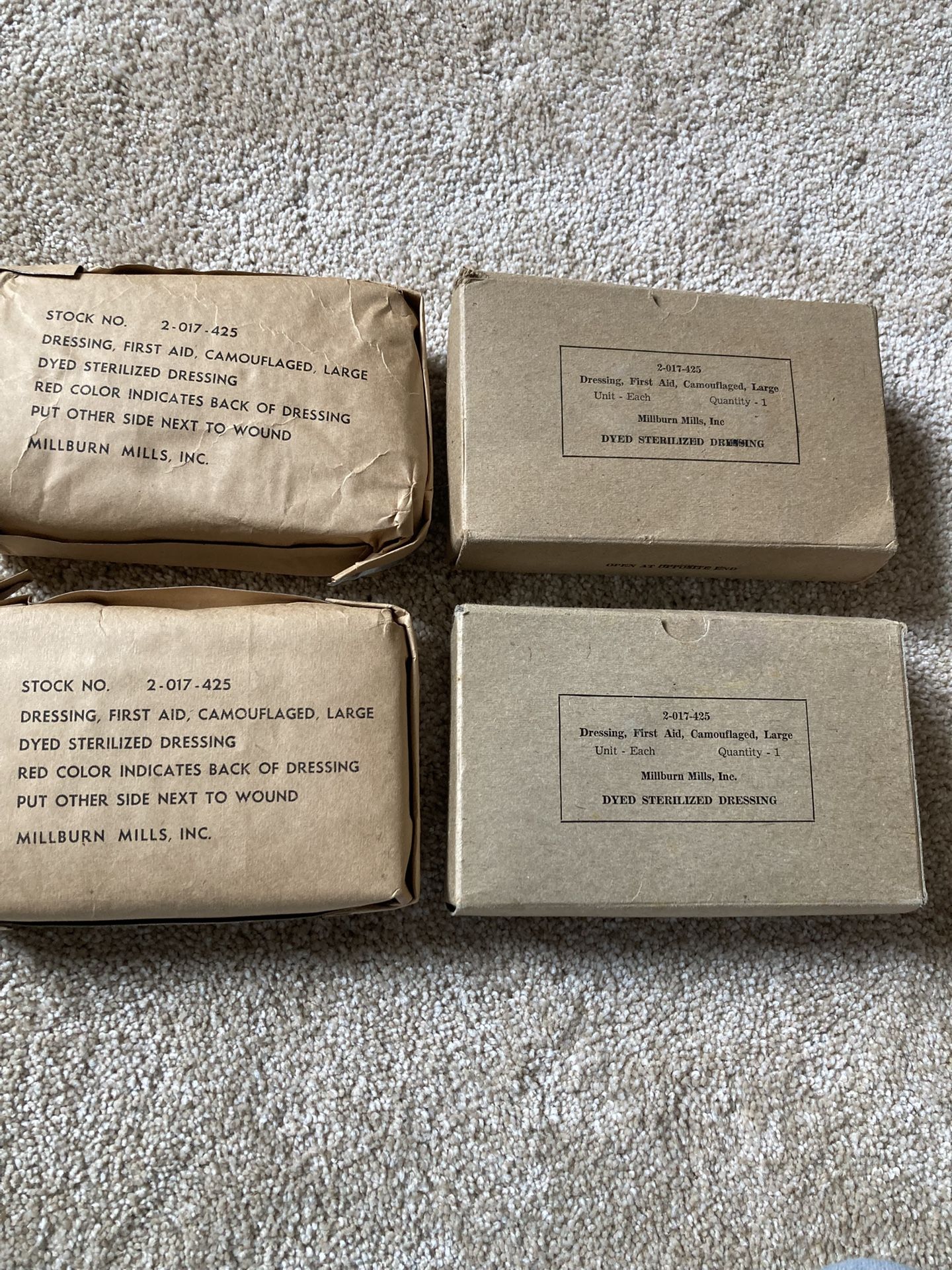 2 NOS Millburn Mills No.2-017-425 Army First Aid Dressing Camouflaged Large Post WWII