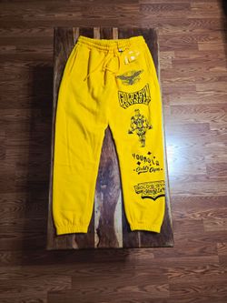 YoungLA x Gold's Gym "Evolution" Sweatpants In A Yellow Wash. Size Large