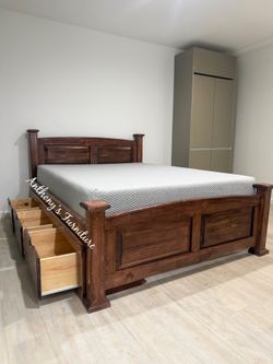 New Queen Bed With Drawers And Mattress 
