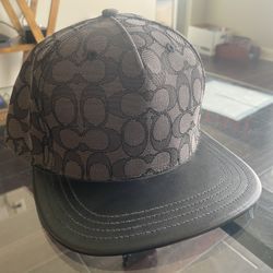 COACH Signature Jacquard Flat Brim Hat, Size M/L, Charcoal/Black