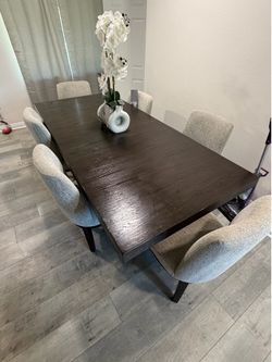 Modern Dark Wood Dining Table Set