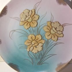 Vintage China Floral Daffodil Plate Decrotive Plate Floral Pattern Hand Painted Raised 3D Flowers