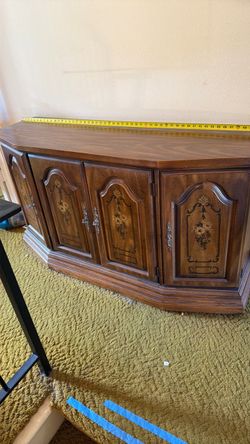 Vintage Wood Sideboard Cabinet with Floral Inlay