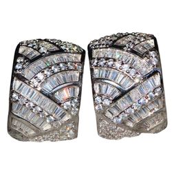 Luxurious white sapphire half hoop stud earrings [EAR121]