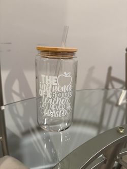 Teacher Appreciation Glass Cups with Bamboo Lids And Straw-16 ounce- brand new