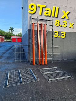 Pallet Rack Shelving Unit 9' x 8.6' x 3.6 Homestead 33033. Delivery fee

Heavy-duty pallet rack with orange steel beams and gray upright frames. Two-t