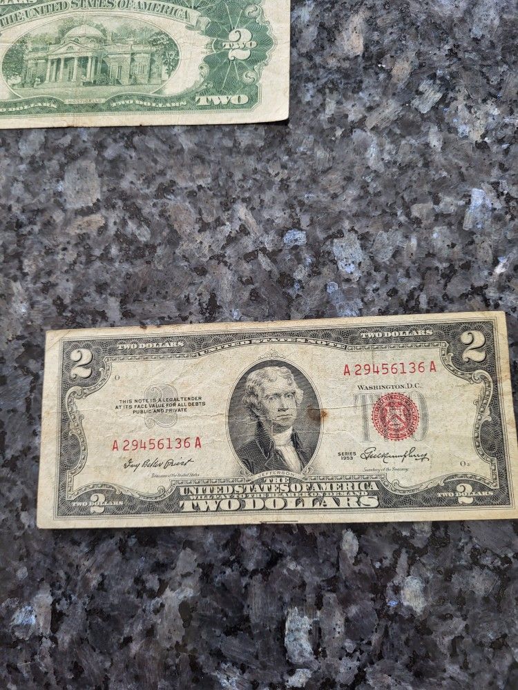 2 DOLLAR 1953 JEFFERSON RED SEAL!