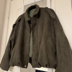 Brown faux suede jacket, zip-up style. Size S.
