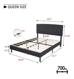 alazyhome Upholstered Queen Size Black Platform Bed Frame