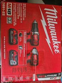 Milwaukee 2691-22 M18 Compact 2-Tool Combo Kit w/ Charger & (2) 1.5ah  Batteries .  Drill/Driver and Impact Driver.  Tested
