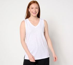 Belle by Kim Gravel Slub Knit Sleeveless V-Neck Tank Top White, Size 1X Plus