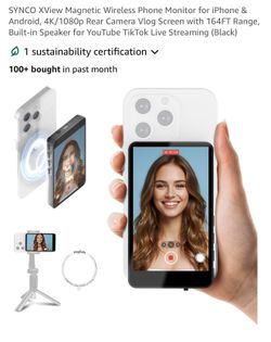 Magnetic Wireless Phone Monitor for iPhone & Android, 4K/1080p Rear Camera Vlog Screen