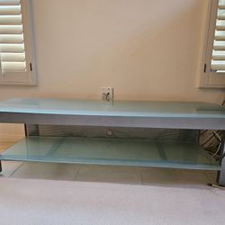 Sanus SFV65 Lowboy Entertainment TV Stand  – 65" Wide, Silver Metal Frame & Frosted Tempered Glass